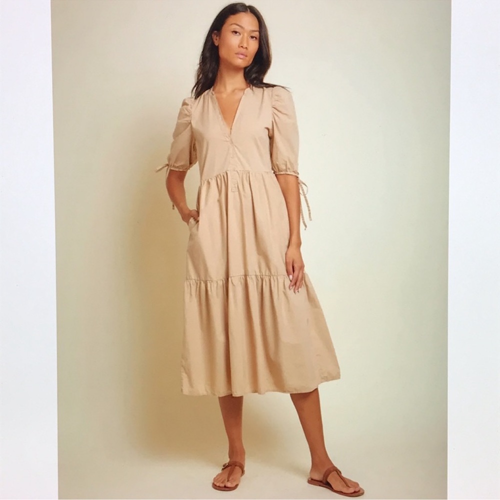 NWT Nation LTD size Large Dustin Romantic Midi Dress Beige/Tan